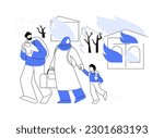 Forced migration abstract concept vector illustration. Movement of people, forced displacement, refugee group, run from war, travelling with bags, return home, displaced persons abstract metaphor.