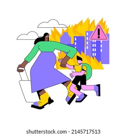 Forced migration abstract concept vector illustration. Movement of people, forced displacement, refugee group, run from war, travelling with bags, return home, displaced persons abstract metaphor.