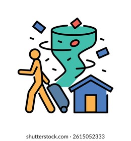 Forced migration color flat icon for digital and print projects.  Minimal clean icons for apps and websites. Modern simple icons for UI UX and branding