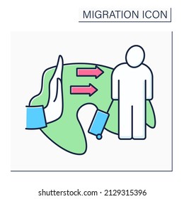 Forced migration color icon. Forced refugee movements and internally displaced people. Immigration concept. Isolated vector illustration