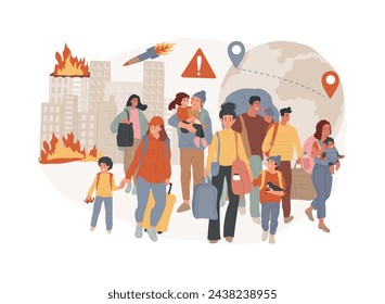 Forced migration isolated concept vector illustration. Movement of people, forced displacement, refugee group, run from war, travelling with bags, return home, displaced persons vector concept.