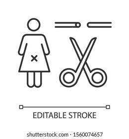 Forced Sterilization Linear Icon. Pregnancy Prevention. Fallopian Tube Blocked. Compulsory Sterilization. Thin Line Illustration. Contour Symbol. Vector Isolated Outline Drawing. Editable Stroke