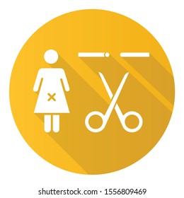 Forced Sterilization Yellow Flat Design Long Shadow Glyph Icon. Unintendend Pregnancy Prevention Method. Female Fallopian Tube Blocked. Compulsory Sterilization. Vector Silhouette Illustration