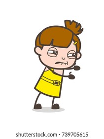Forceful Face Expression - Cute Cartoon Girl Vector
