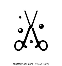 Forceps Black Glyph Icon. Handheld, Hinged Instrument. Manipulating Tissues And Needles. Delicate Operations. Surgical Scissors. Silhouette Symbol On White Space. Vector Isolated Illustration