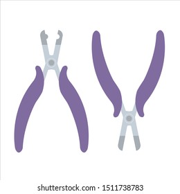 Forceps for creating and removing capsules of hair extensions. Vector illustration.