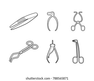 Forceps icon set. Outline set of forceps vector icons for web design isolated on white background