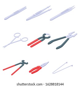 Forceps icons set. Isometric set of forceps vector icons for web design isolated on white background