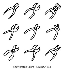 Forceps icons set. Outline set of forceps vector icons for web design isolated on white background