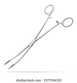 Forceps Meier. Surgical instrument designed to insert tampons into deep wounds, to remove foreign bodies from narrow deep wounds, to supply instruments and surgical material. Vector illustration.