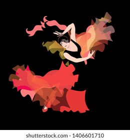 Forces of nature. The element of fire in the image of a girl dancing flamenco with a shawl that looks like a bird flying up.