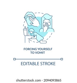 Forcing yourself to vomit turquoise concept icon. Purging after dinner abstract idea thin line illustration. Isolated outline drawing. Editable stroke. Roboto-Medium, Myriad Pro-Bold fonts used - Powered by Shutterstock - Get 15% off with code: PIKWIZARD15
