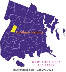 Fordham Heights neighborhood location on map of The Bronx, New York City