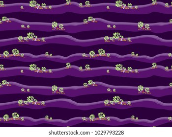 Foreat Line seamless pattern with trees and flowers of lupin on the purple background