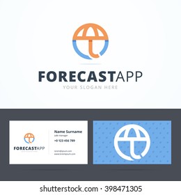 Forecast application logo and business card. Umbrella sign in a circle. Outline style with overlapping effect. Vector illustration for web or print.