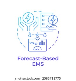 Forecast based EMS blue gradient concept icon. Statistical metrics. Energy consumption management. Round shape line illustration. Abstract idea. Graphic design. Easy to use in infographic