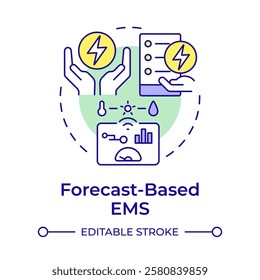 Forecast based EMS multi color concept icon. Statistical metrics. Energy consumption management. Round shape line illustration. Abstract idea. Graphic design. Easy to use in infographic