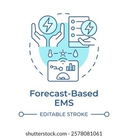 Forecast based EMS soft blue concept icon. Statistical metrics. Energy consumption management. Round shape line illustration. Abstract idea. Graphic design. Easy to use in infographic