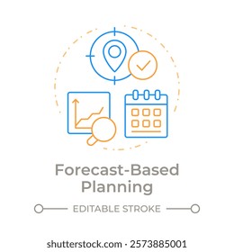 Forecast based planning duo tone concept icon. Statistical models. SAP regulation with consumption analytics. Round two color outline illustration. Abstract vector design. Easy to use in booklet