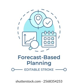 Forecast based planning soft blue concept icon. Statistical models. SAP regulation with consumption analytics. Round shape line illustration. Abstract idea. Graphic design. Easy to use in booklet