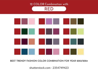 Pronóstico de la futura tendencia de color. Paleta de guía de moda Trend Red Color 2023-2024. Un ejemplo de una paleta de colores.  Fácil de editar la plantilla vectorial para sus diseños creativos.