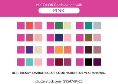 Pronóstico de la futura tendencia de color. Paleta de guía de moda Trend Pink Color 2023-2024. Un ejemplo de una paleta de colores.  Fácil de editar la plantilla vectorial para sus diseños creativos.