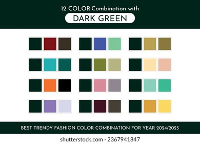 Pronóstico de la futura tendencia de color. Paleta de guía de moda Trend Dark Green Color 2024-2025. Un ejemplo de una paleta de colores. Fácil de editar la plantilla vectorial para sus diseños creativos.