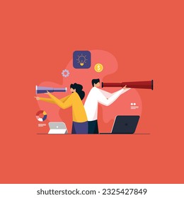Forecast Future Vision or Forward Strategy for Success, Smart Business Team with Binoculars, support to achieve target