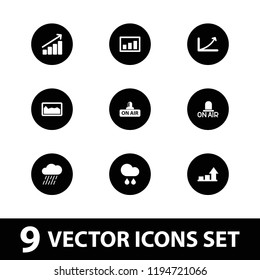 Forecast icon. collection of 9 forecast filled icons such as rain, open air. editable forecast icons for web and mobile.