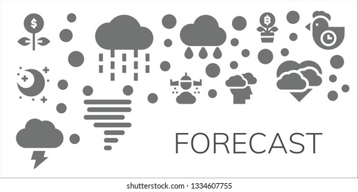 forecast icon set. 11 filled forecast icons.  Simple modern icons about  - Growth, Rain, Night, Storm, Tornado, Morning