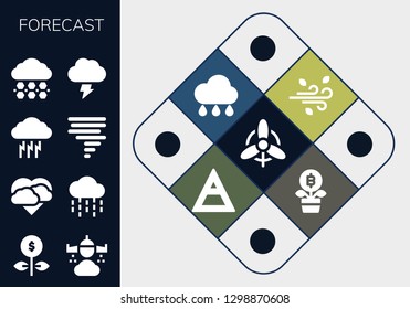  forecast icon set. 13 filled forecast icons. Simple modern icons about  - Wind, Growth, Rain, Storm, Tornado, Hail, Air