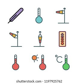 forecast icon set. vector set about thermometer, wind sign and temperature icons set.