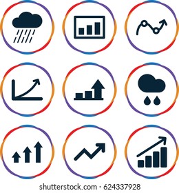 Forecast icons set. set of 9 forecast filled icons such as rain