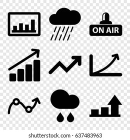 Forecast icons set. set of 9 forecast filled icons such as rain, graph