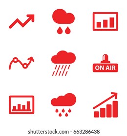 Forecast icons set. set of 9 forecast filled icons such as rain, graph