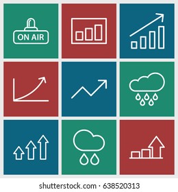 Forecast icons set. set of 9 forecast outline icons such as open air, rain