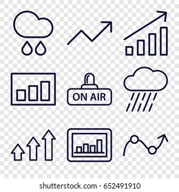Forecast icons set. set of 9 forecast outline icons such as rain, graph