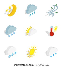 Forecast icons set. Isometric 3d illustration of 9 forecast vector icons for web
