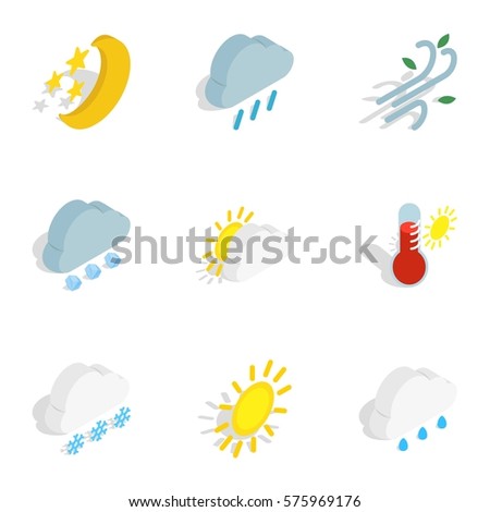 Forecast icons set. Isometric 3d illustration of 9 forecast vector icons for web
