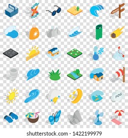 Forecast icons set. Isometric style of 36 forecast vector icons for web for any design