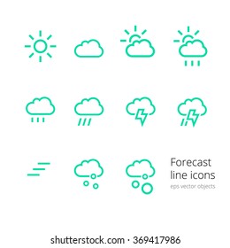 Forecast icons set. Vector objects isolated on white background.