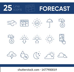 Forecast line icon set. Sun, cloud, temperature. Climate concept. Can be used for topics like environment, summer, meteorology