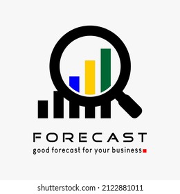 forecast logo design template with creative and modern concept. magnifying glass icon and graphic icon. premium vector logo illustration