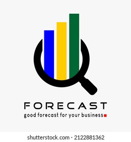 forecast logo design template with creative and modern concept. magnifying glass icon and trendy graphic icon. premium vector logo illustration