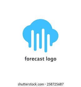 forecast logo with melted blue cloud. concept of daily forecasting, company brand, tv program, weather today. isolated on white background. flat style trendy modern branding design vector illustration