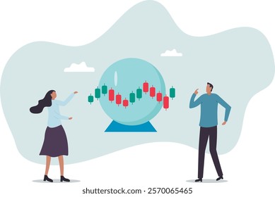 Forecast or prediction, investment opportunity, fortune teller to see stock market or economic direction, trend or business vision.business concept.flat character.