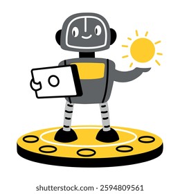 Forecast robot telling about weather, flat style illustration