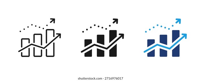 Icono de tendencia de pronóstico con gráfico de crecimiento y flecha hacia arriba. Concepto de análisis de negocio para análisis de datos, predicción, crecimiento financiero, visión del mercado, planificación estratégica y rendimiento futuro.