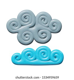 Forecast vector illustration of graphic design for season - plastic spring or autumn fluffy cloudscape. Smooth isolated model of cloudy weather. Creative concept or symbol of blue and gray air clouds.