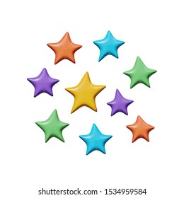 Forecast vector illustration of web for climate - colorful plastic star shapes. Shiny isolated sculptures of cute red, blue, green, purple and yellow stars. Creative concept or sign of stars in skies.